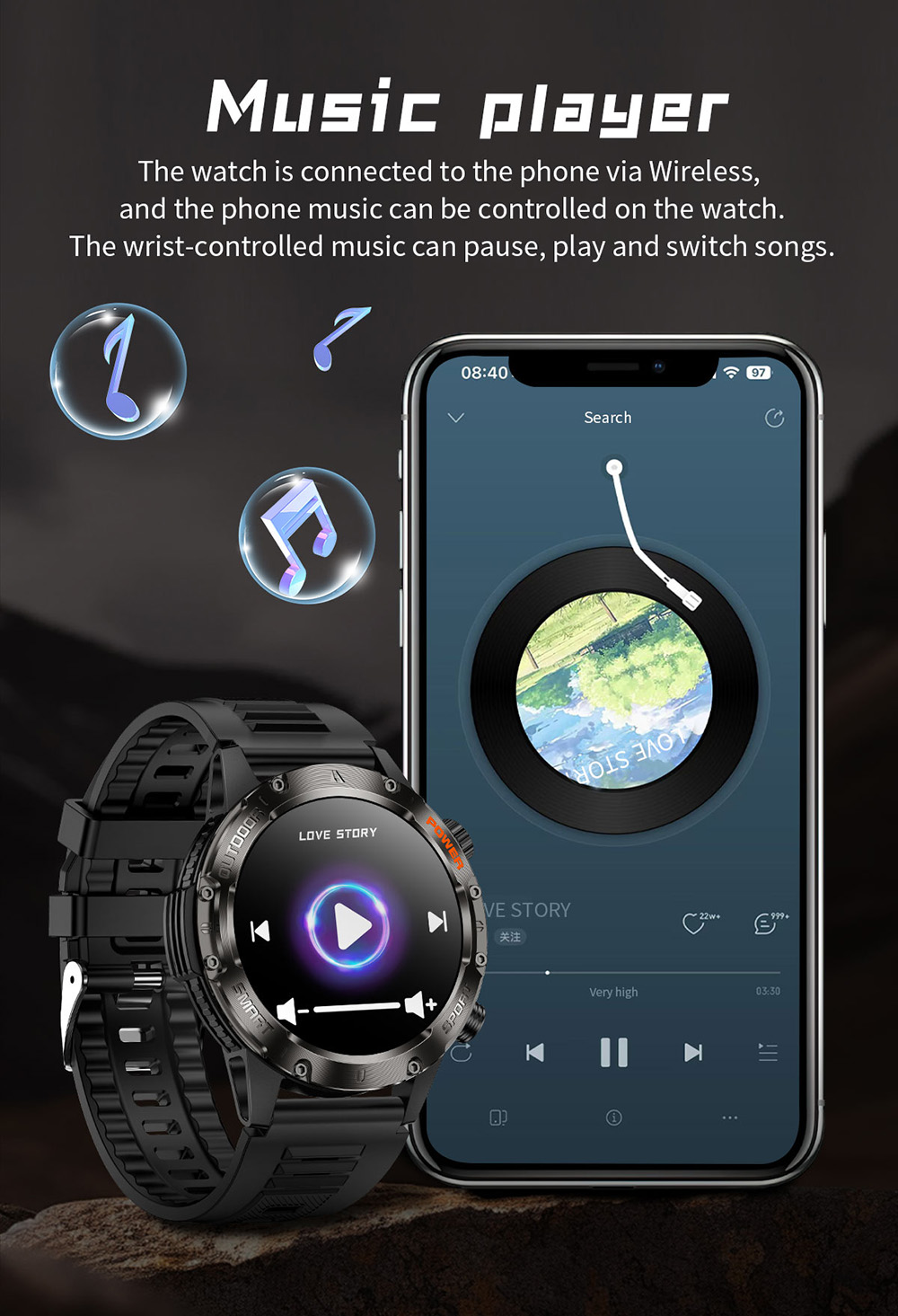 SENBONO V37Z Smartwatch, DIY Video Watch Dial, 100+ Sports Modes, Health Monitoring, Bluetooth Calling, IP68 Waterproof - Green