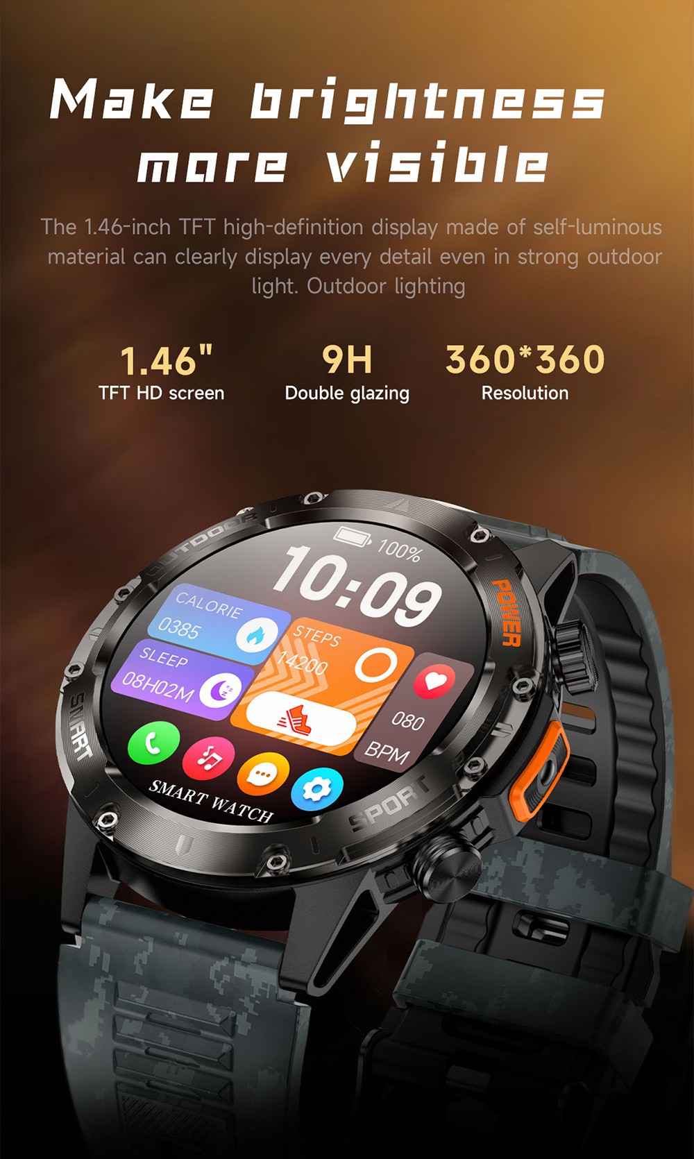 SENBONO V37Z Smartwatch, DIY Video Watch Dial, 100+ Sports Modes, Health Monitoring, Bluetooth Calling, IP68 Waterproof - Green