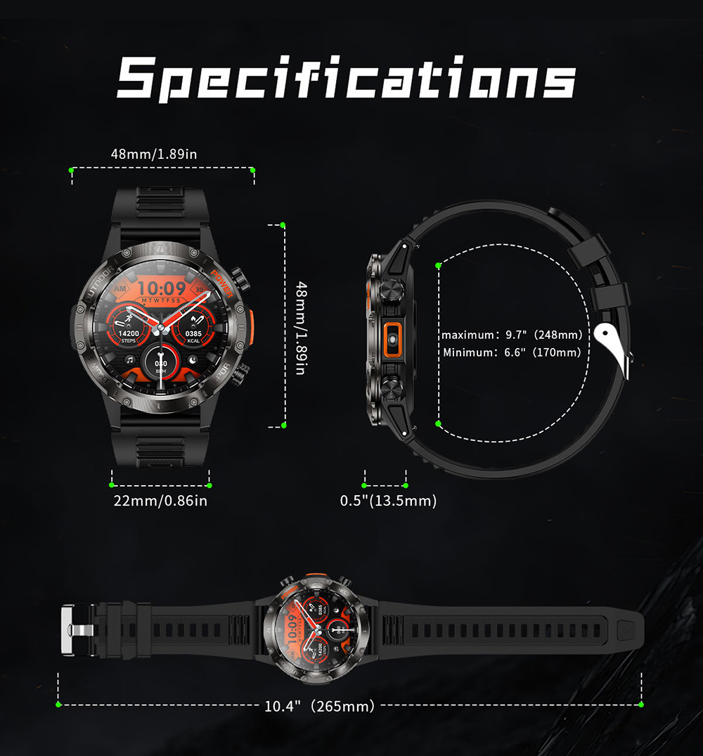 SENBONO V37Z Smartwatch, DIY Video Watch Dial, 100+ Sports Modes, Health Monitoring, Bluetooth Calling, IP68 Waterproof - Orange