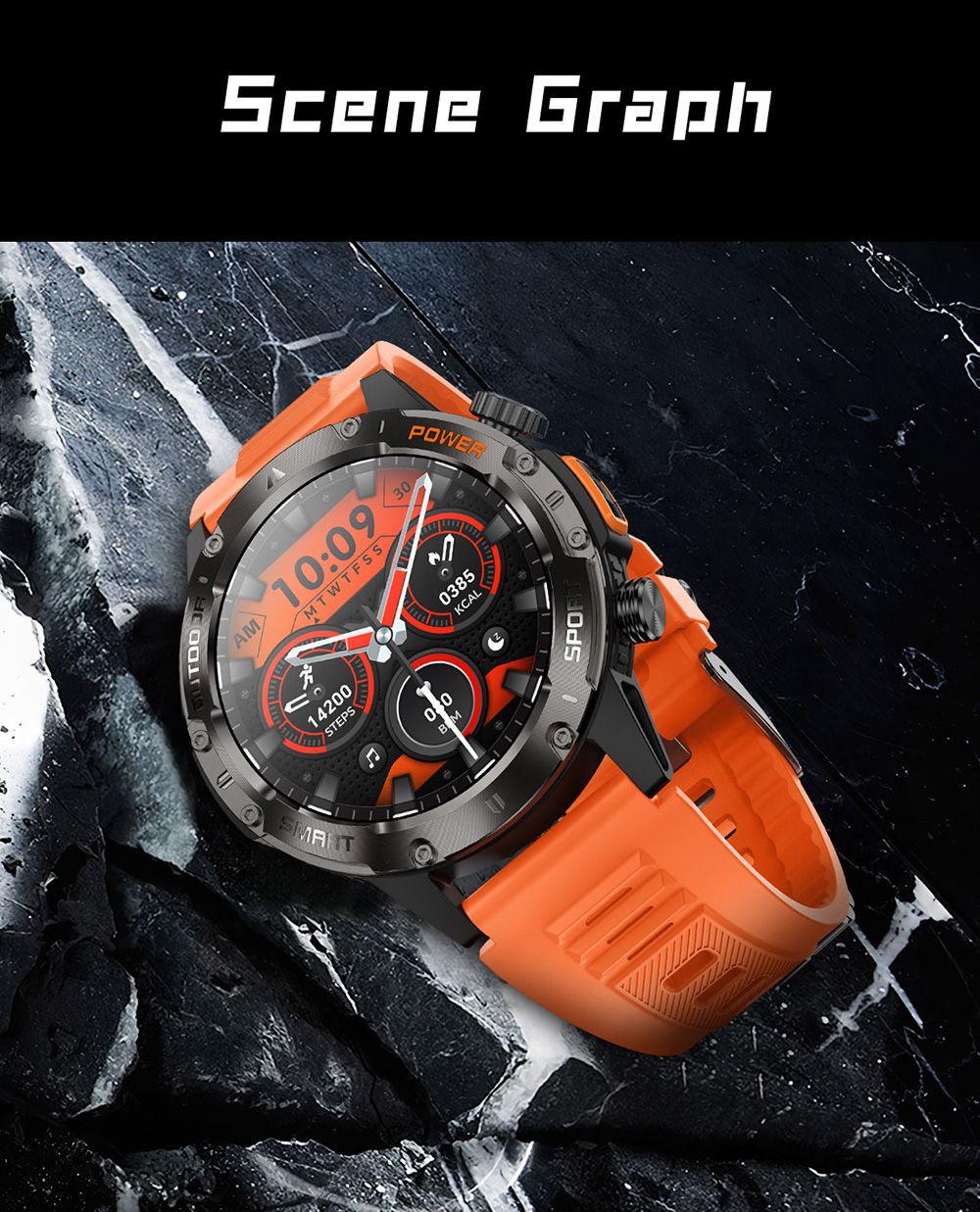 SENBONO V37Z Smartwatch, DIY Video Watch Dial, 100+ Sports Modes, Health Monitoring, Bluetooth Calling, IP68 Waterproof - Orange