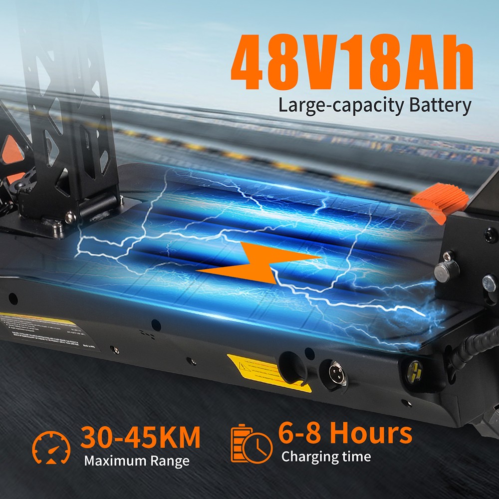 TWOFISH V5 MAX Electric Scooter with Seat, 800W Motor, 48V 18Ah Battery, Front 11 inch &; Rear 10 inch Tires, 45km/h Max Speed, 45km Range, Front &; Rear Disc Brake, Front &; Rear Dual Suspension, LCD Display