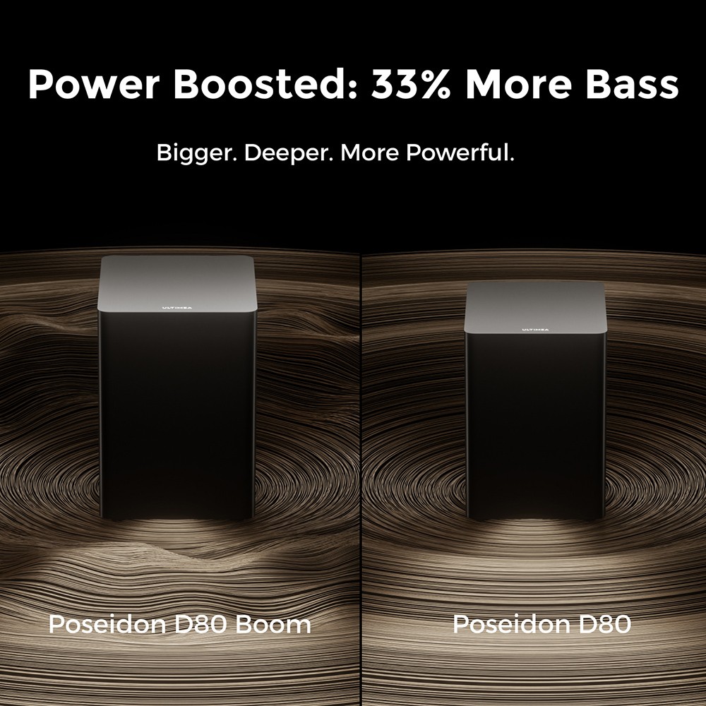 Ultimea Poseidon D80 Boom 7.1 Súprava reproduktorov so subwooferom Soundbar, Dolby Atmos, špičkový výkon 500 W, ovládanie cez APP, 10 pásiem nastavenia ekvalizéra, 121 prednastavených matíc EQ, Bluetooth 5.3
