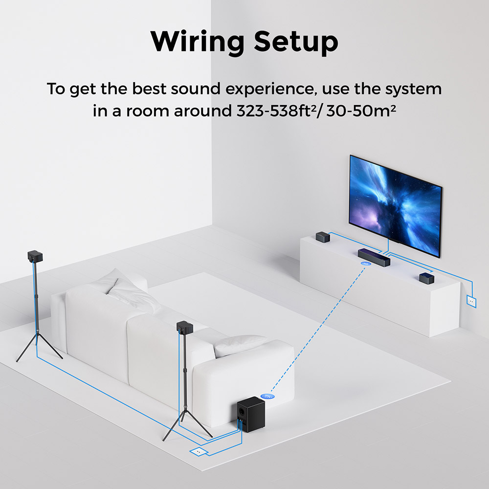 Ultimea Poseidon D80 Boom 7.1 Soundbar + 1 pár * Steady 300 Speaker Stands, Dolby Atmos, 500W špičkový výkon, APP Control, 10 pásiem nastavenia ekvalizéra, 121 prednastavených matíc EQ, Bluetooth 5.3