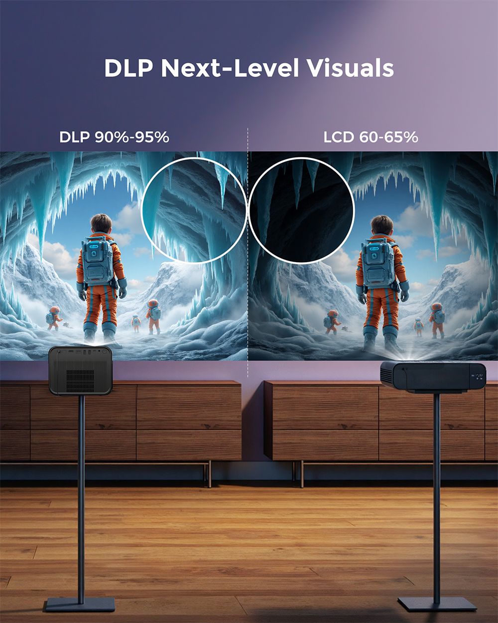 Ultimea Poseidon E100 Projector, 1800 ANSI, Native 1080P, 4K Decoding, Auto Focus & 6D Auto Keystone, Active 3D Image, 10W*2 Dolby Audio, Google TV