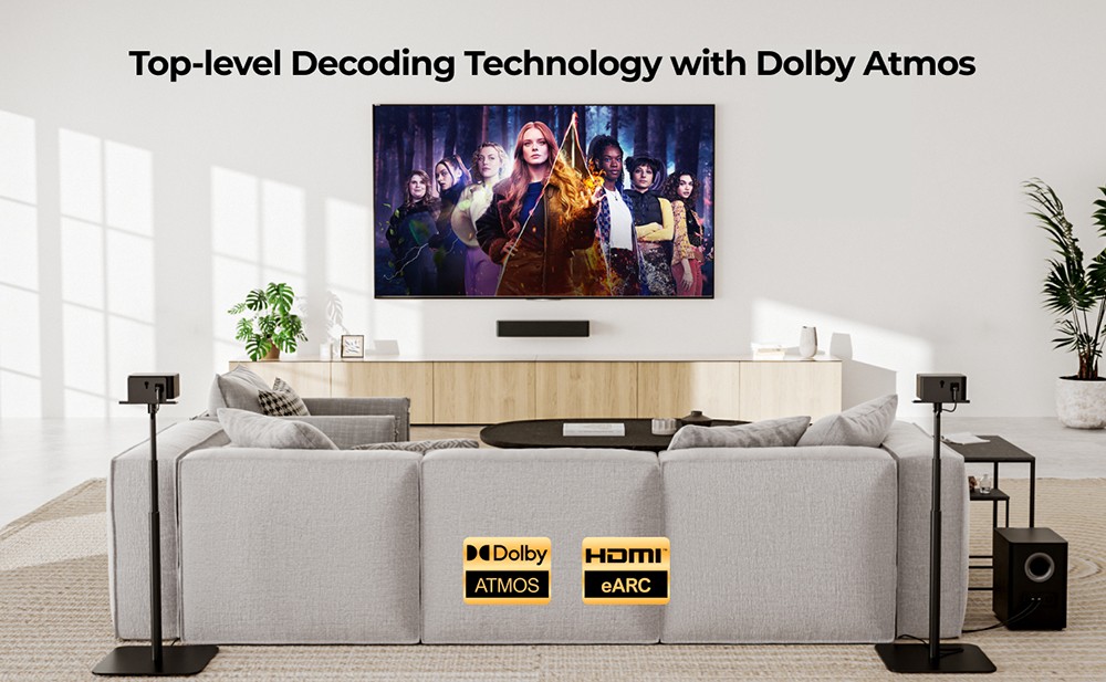 Ultimea Poseidon M4T 5.1 Soundbar Súprava reproduktorov so subwooferom, Dolby Atmos, špičkový výkon 450 W, nastaviteľná úroveň Surround