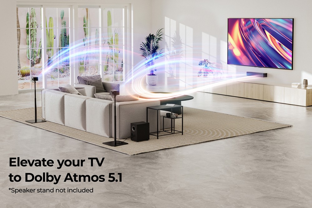 Ultimea Poseidon M4T 5.1 Soundbar + 1 pár * Steady 300 reproduktorových stojanov, Dolby Atmos, 450 W špičkový výkon, nastaviteľná úroveň Surround