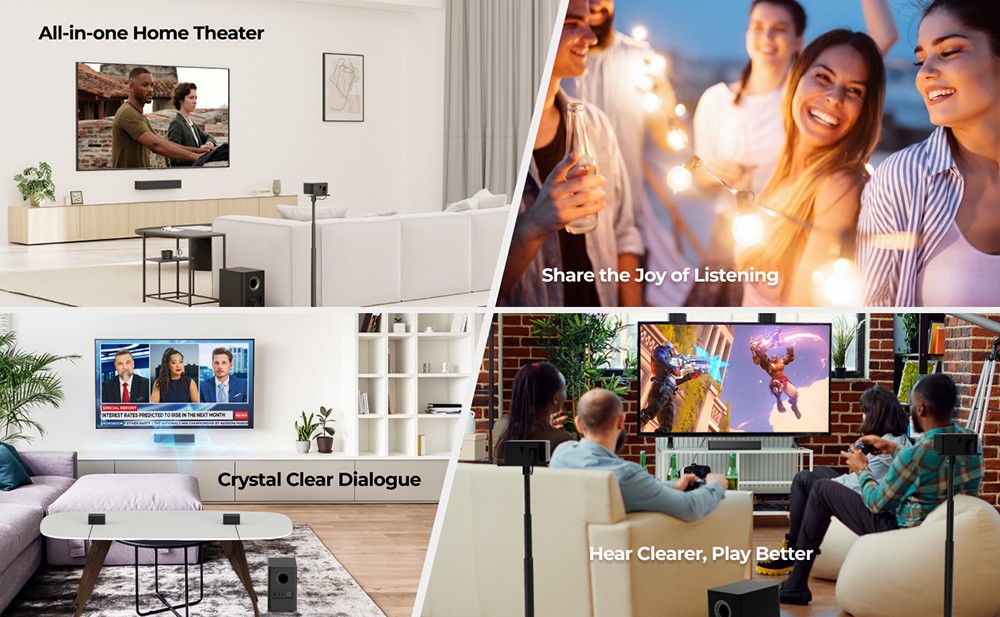 Ultimea Poseidon M4T 5.1 Soundbar + 1 pár * Steady 300 reproduktorových stojanov, Dolby Atmos, 450 W špičkový výkon, nastaviteľná úroveň Surround