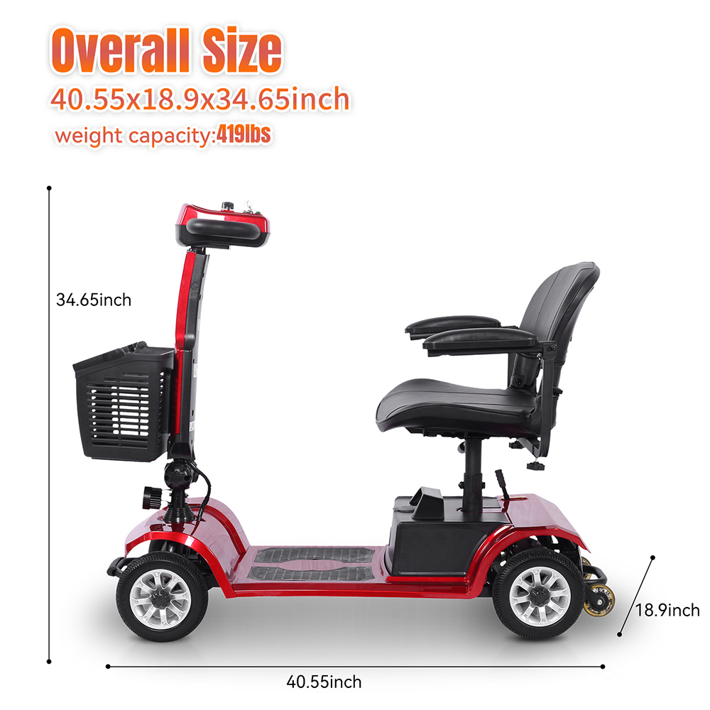 Štvorkolesový skúter Unificare Unagi, motor 250 W, batéria 24 V 12 Ah, 8-palcové pneumatiky, maximálna rýchlosť 6 km/h, dojazd 20 km, magnetická brzda, maximálne zaťaženie 190 kg - červená