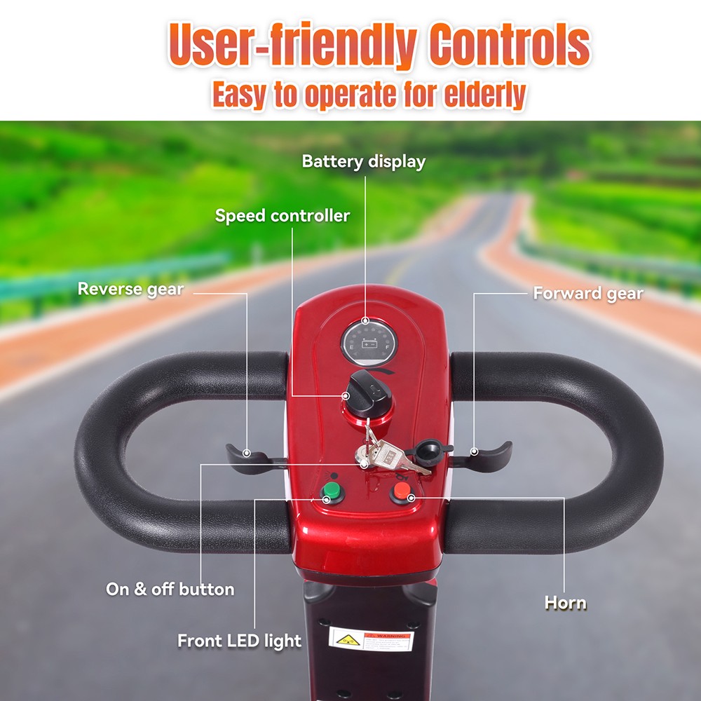 Štvorkolesový skúter Unificare Unagi, motor 250 W, batéria 24 V 12 Ah, 8-palcové pneumatiky, maximálna rýchlosť 6 km/h, dojazd 20 km, magnetická brzda, maximálne zaťaženie 190 kg - červená