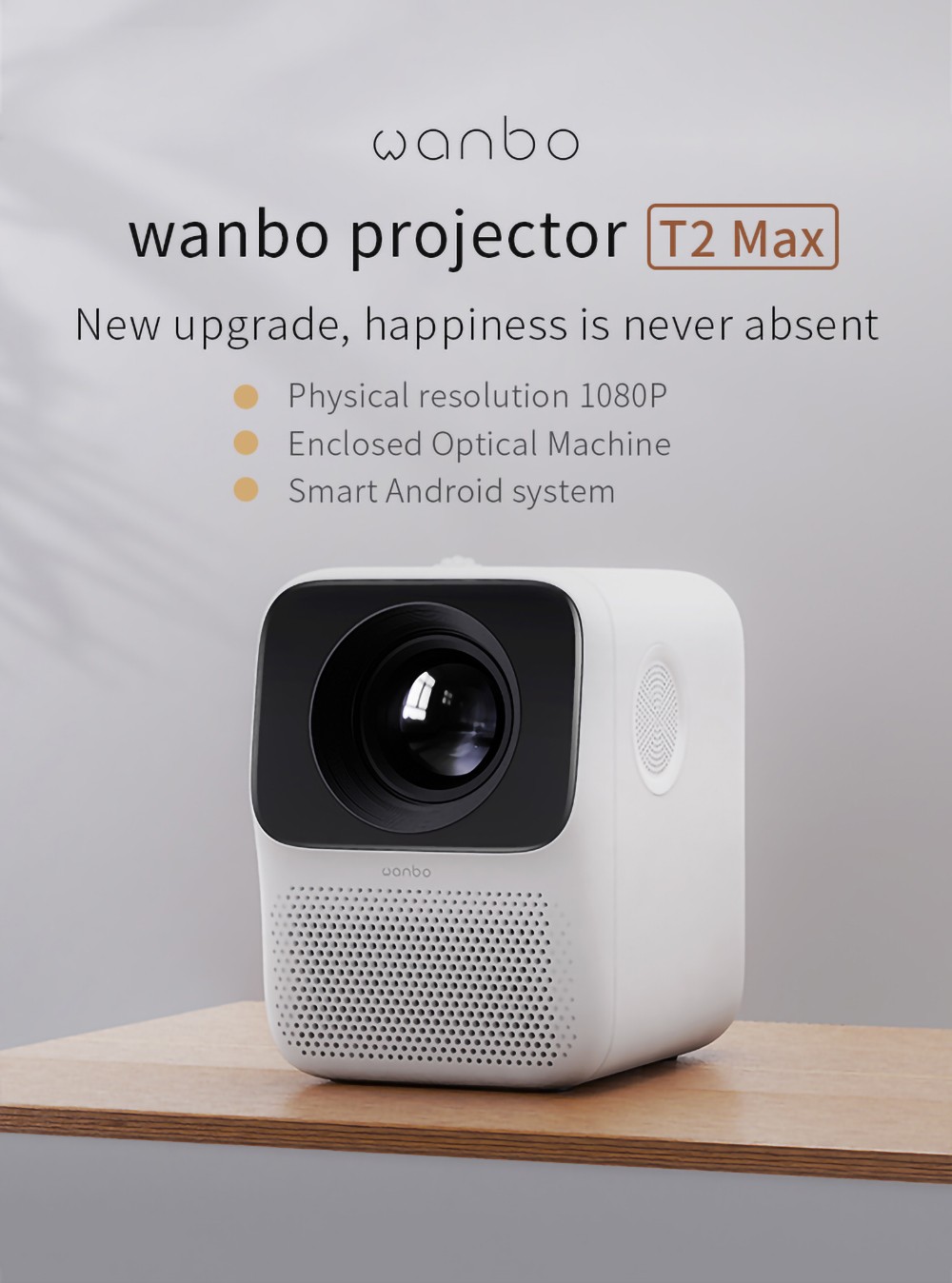 Refurbished Wanbo T2MAX Mini Projector 1080P HD HDR 250ANSI Smart Projector, EU Plug - White