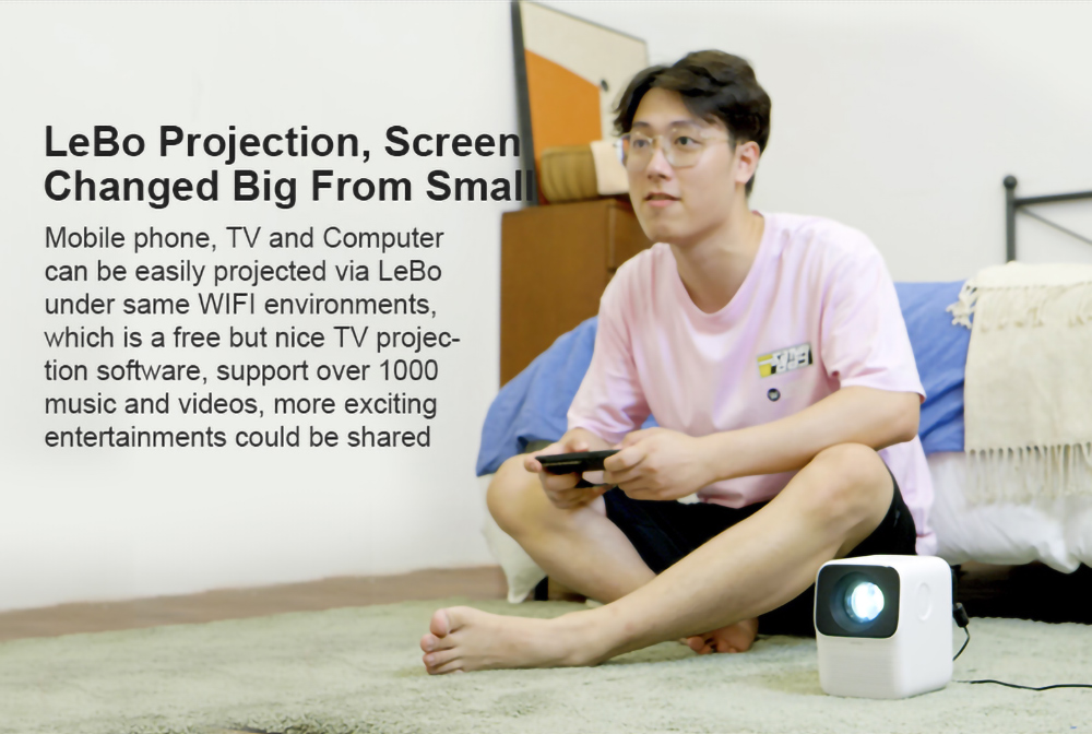 Refurbished Wanbo T2MAX Mini Projector 1080P HD HDR 250ANSI Smart Projector, EU Plug - White