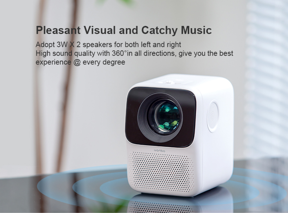 Refurbished Wanbo T2MAX Mini Projector 1080P HD HDR 250ANSI Smart Projector, EU Plug - White
