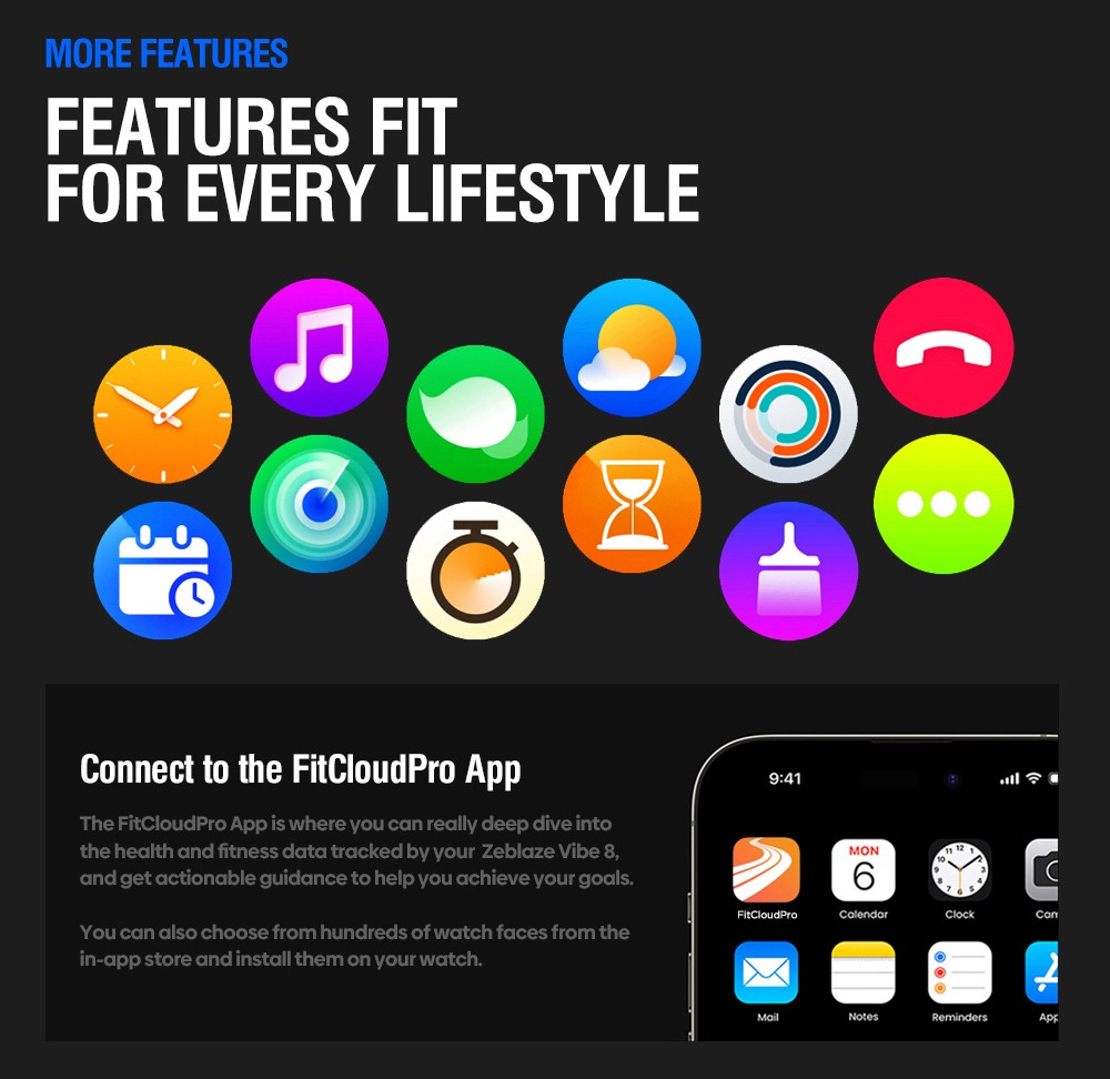 Zeblaze VIBE 8 Rugged Smartwatch, 1.43 inch AMOLED Display, Heart Rate & Sleep Monitoring, 100+ Workout Modes, Up to 60 Days Battery Life - Black