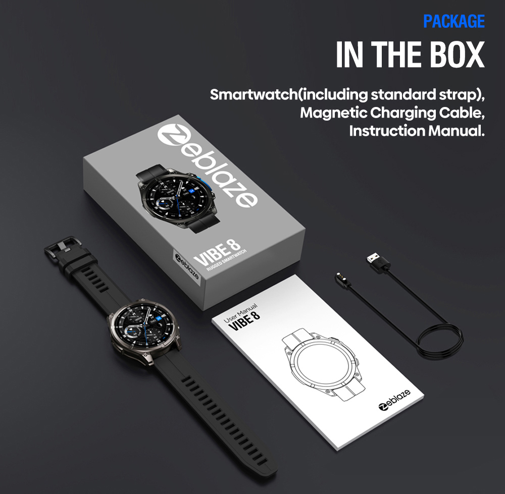 Zeblaze VIBE 8 Rugged Smartwatch, 1.43 inch AMOLED Display, Heart Rate & Sleep Monitoring, 100+ Workout Modes, Up to 60 Days Battery Life - Black