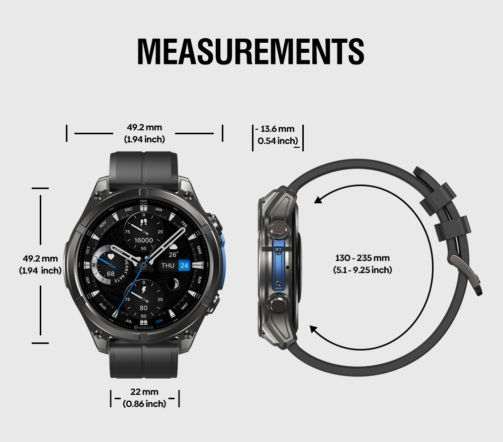 Zeblaze VIBE 8 Rugged Smartwatch, 1.43 inch AMOLED Display, Heart Rate & Sleep Monitoring, 100+ Workout Modes, Up to 60 Days Battery Life - Black