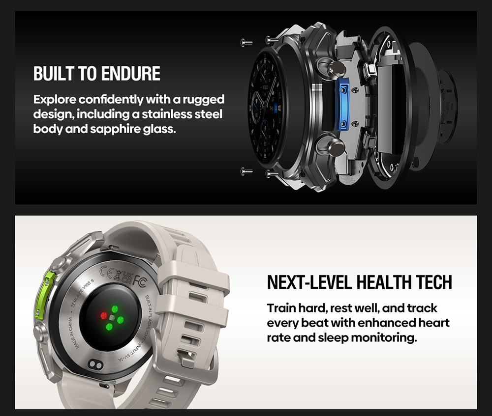 Zeblaze VIBE 8 Rugged Smartwatch, 1.43 inch AMOLED Display, Heart Rate & Sleep Monitoring, 100+ Workout Modes, Up to 60 Days Battery Life - Grey