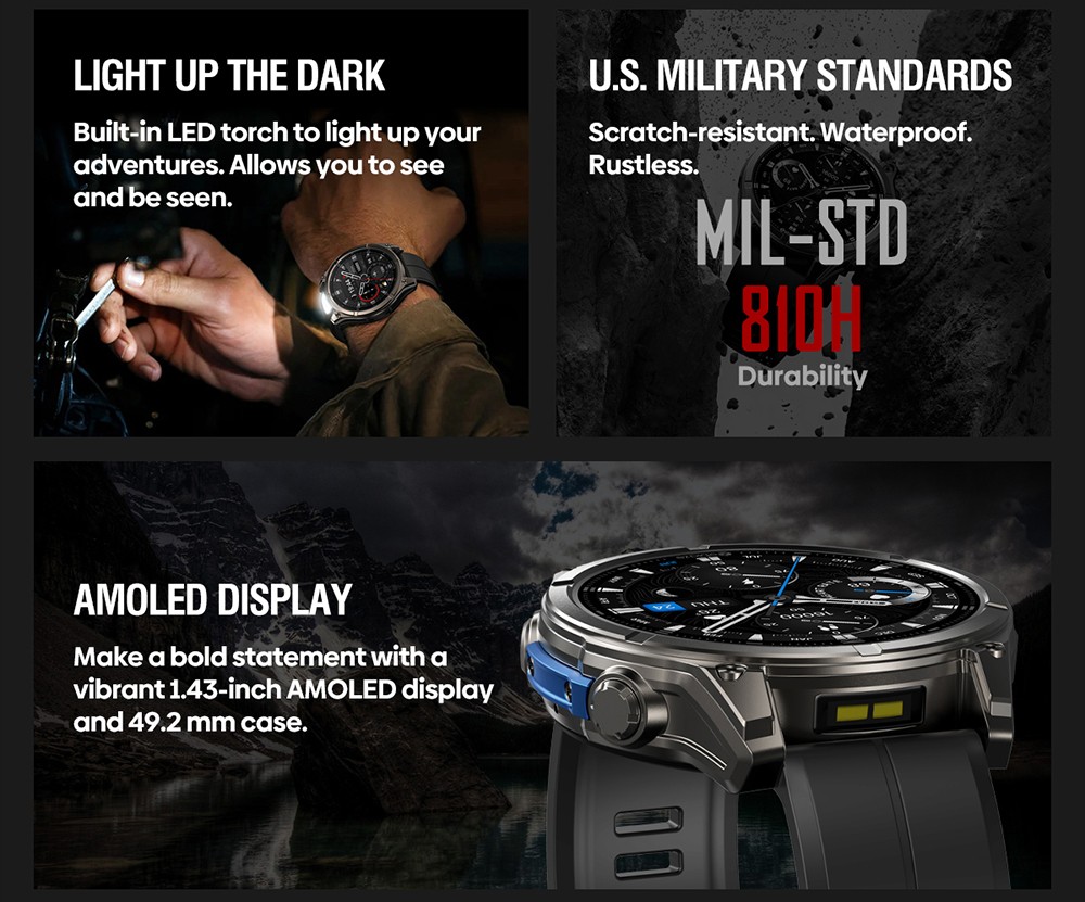 Zeblaze VIBE 8 Rugged Smartwatch, 1.43 inch AMOLED Display, Heart Rate & Sleep Monitoring, 100+ Workout Modes, Up to 60 Days Battery Life - Grey