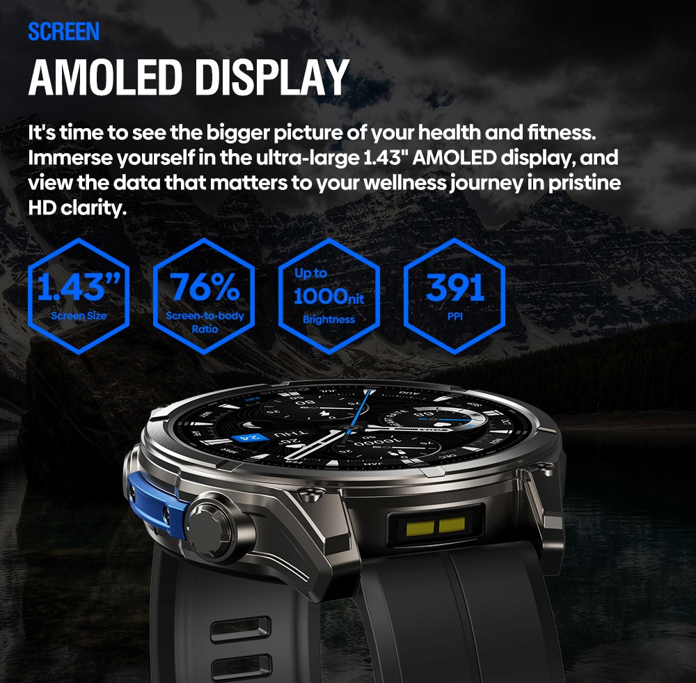 Zeblaze VIBE 8 Rugged Smartwatch, 1.43 inch AMOLED Display, Heart Rate & Sleep Monitoring, 100+ Workout Modes, Up to 60 Days Battery Life - Grey