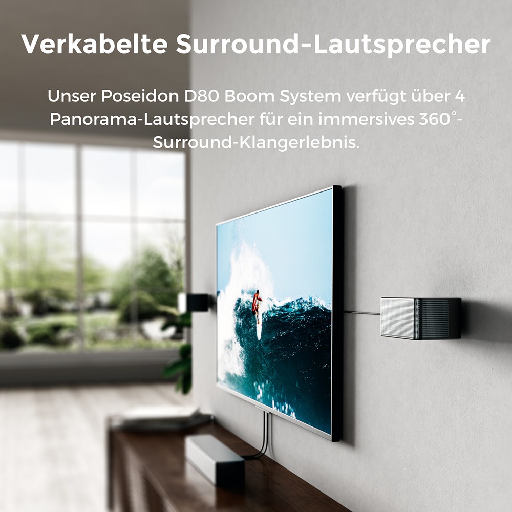 Ultimea Poseidon D80 Boom 7.1 Soundbar-Subwoofer-Lautsprecher-Kit, Dolby Atmos, 500 W Spitzenleistung, APP-Steuerung, 10-Band-Equalizer-Einstellungen, 121 voreingestellte EQ-Matrizen, Bluetooth 5.3