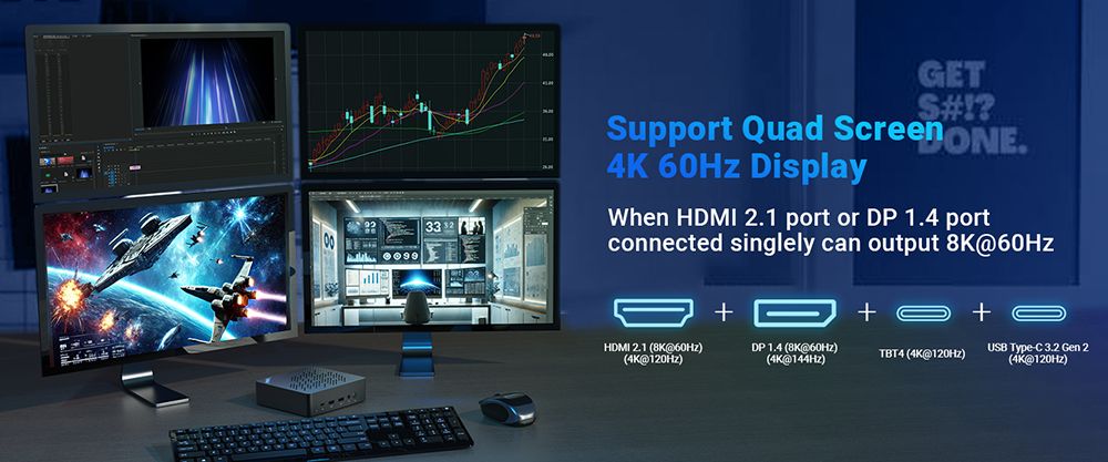 MINIX Elite EU715-AI Mini PC, Intel Core Ultra 7-155H 8 Cores Max 4.8GHz, 32GB DDR5 RAM 1TB SSD, HDMI + DP + Thunderbolt 4 + Type - C Quad 4K@60Hz Display, WiFi 6E, Bluetooth 5.3, 2*2.5G RJ45, 3*USB3.2, 1*Audio Jack - US Plug