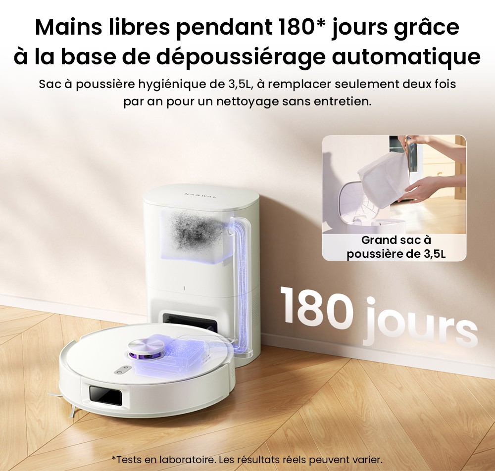 Aspirateur robot Narwal Freo S, d&eacute;poussi&eacute;rage automatique, aspiration 8&nbsp;000 Pa, navigation intelligente et commande vocale