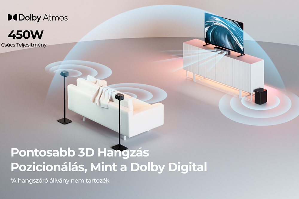 Ultimea Poseidon M4T 5.1 Soundbar mélynyomó hangszórókészlet, Dolby Atmos, 450 W csúcsteljesítmény, állítható surround hangerő