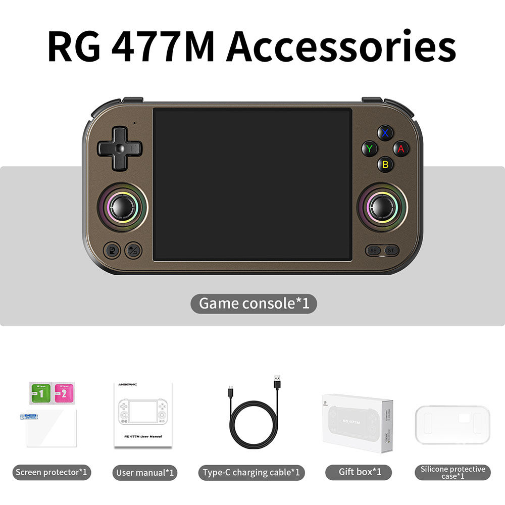ANBERNIC RG477M AI Game Console, Android 14, 12GB RAM 256GB Storage, 4.7 inch 1280&times;960 LTPS Touchscreen, 120Hz Refresh Rate, WiFi 6E Bluetooth 5.3, 3D Hall joystick, 7 Hours of Playtime - Chocolate Bronze