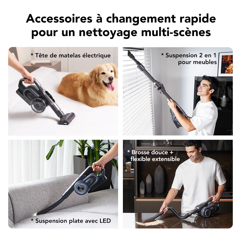 Jimmy H11 Pro Aspirateur sans fil, aspiration 700 W/260 AW, autonomie 90 min, tube flexible, 7 outils de nettoyage, affichage LED, pour tapis/sols durs - Gris fonc&eacute;
