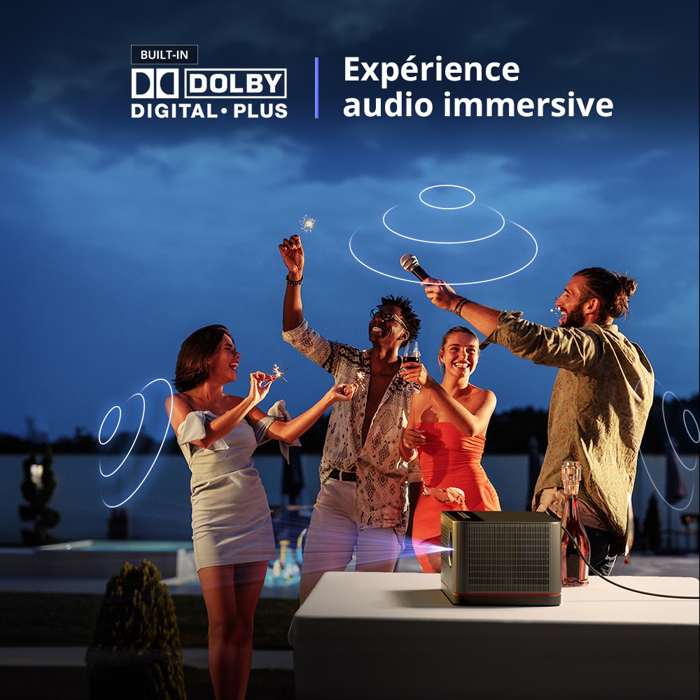 Projecteur TV Android ETOE Whale Pro, r&eacute;solution native 1080p, 1500 ANSI, d&eacute;codage 4K, mise au point automatique et correction trap&eacute;zo&iuml;dale automatique, 2 haut-parleurs st&eacute;r&eacute;o 10 W, Wi-Fi double bande