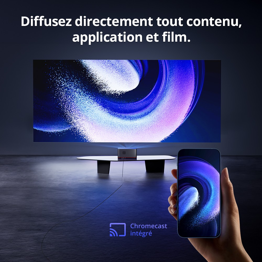 Projecteur TV Android ETOE Whale Pro, r&eacute;solution native 1080p, 1500 ANSI, d&eacute;codage 4K, mise au point automatique et correction trap&eacute;zo&iuml;dale automatique, 2 haut-parleurs st&eacute;r&eacute;o 10 W, Wi-Fi double bande