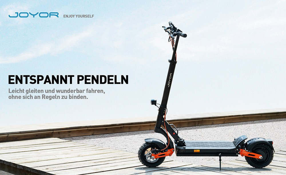 Joyor T6E Elektroroller mit ABE-Zertifizierung, 500-W-Motor, 48-V-18-Ah-Akku, 10-Zoll-Reifen, 20 km/h H&ouml;chstgeschwindigkeit, 70 km Reichweite, mechanische Scheibenbremsen vorne und hinten, hydraulische Federsto&szlig;d&auml;mpfer vorne und hinten