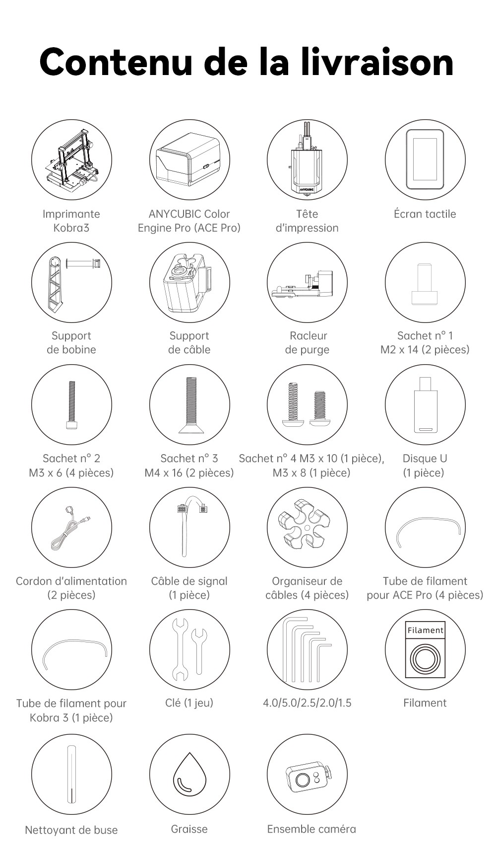 Imprimante 3D Anycubic Kobra 3 V2 Combo, ACE Pro Multicolore, cam&eacute;ra 720p, vitesse 600 mm/s, nivellement automatique, s&eacute;chage du filament, 255 x 255 x 260 mm
