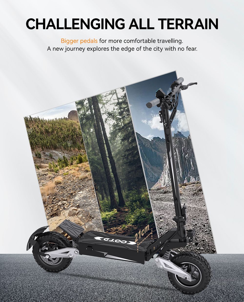 OOTD T10 Trottinette électrique, moteur 500 W, batterie 48 V 13,5 Ah, pneus 11 pouces, vitesse maximale 50 km/h, autonomie 45 km, freins à disque avant et arrière, amortisseurs à ressort avant et arrière