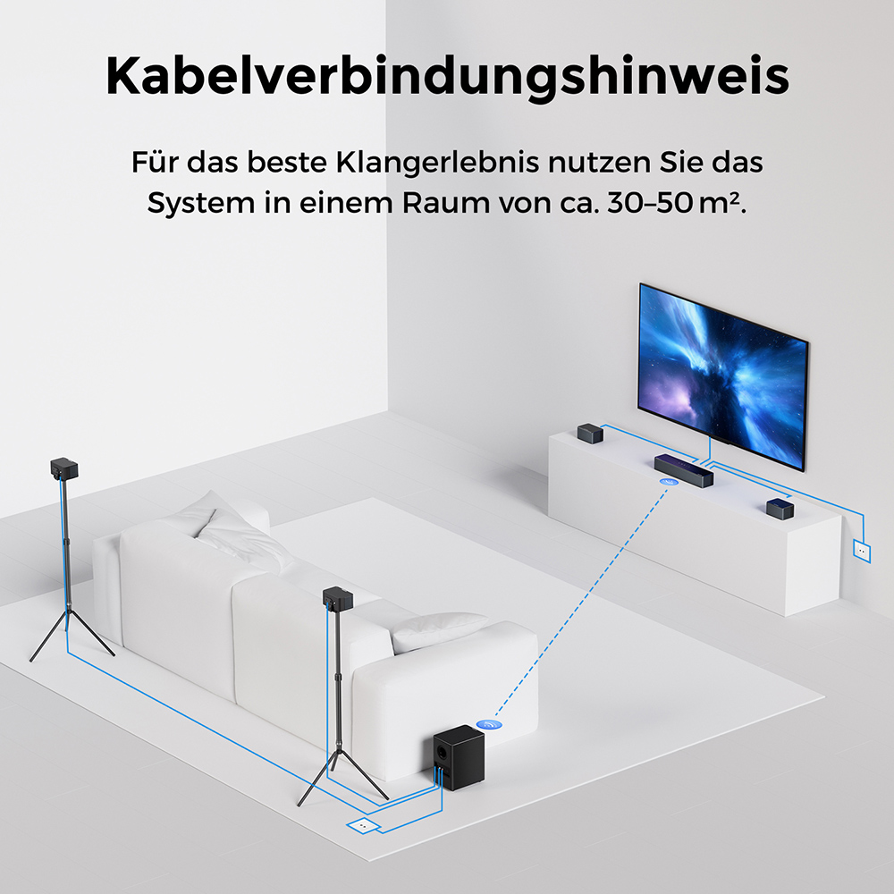 Ultimea Poseidon D80 Boom 7.1 Soundbar-Subwoofer-Lautsprecher-Kit, Dolby Atmos, 500 W Spitzenleistung, APP-Steuerung, 10-Band-Equalizer-Einstellungen, 121 voreingestellte EQ-Matrizen, Bluetooth 5.3