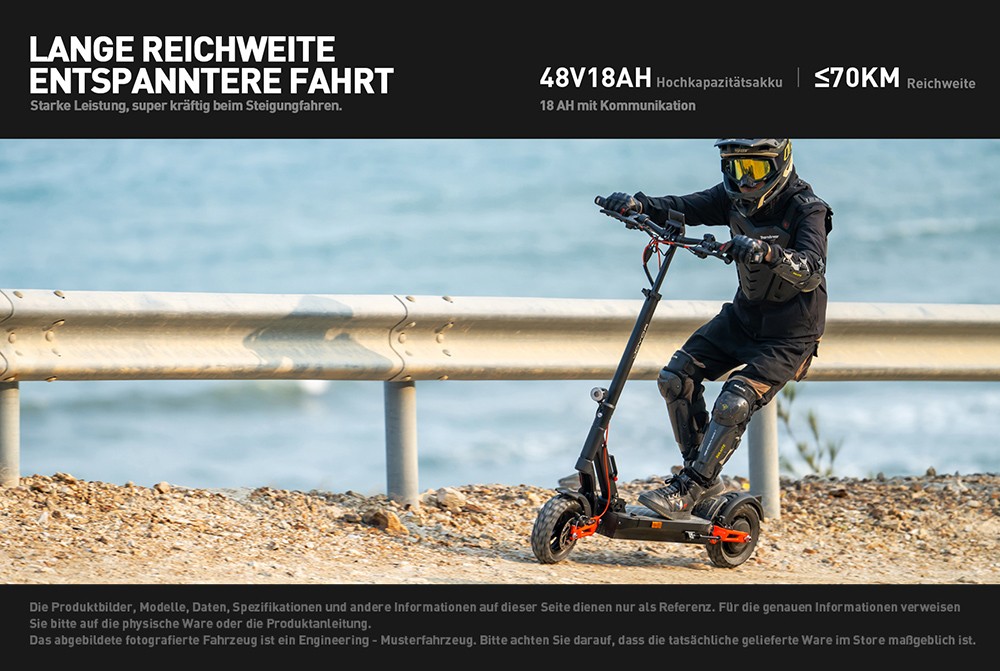 Joyor T6E Elektroroller mit ABE-Zertifizierung, 500-W-Motor, 48-V-18-Ah-Akku, 10-Zoll-Reifen, 20 km/h H&ouml;chstgeschwindigkeit, 70 km Reichweite, mechanische Scheibenbremsen vorne und hinten, hydraulische Federsto&szlig;d&auml;mpfer vorne und hinten