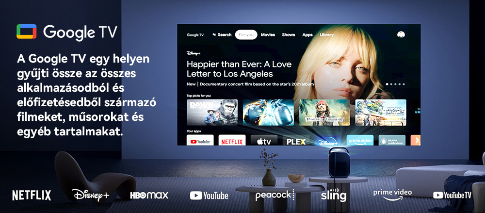 [Netflix és Google TV tanúsítvánnyal rendelkező] ETOE Seal Pro 1000 ANSI LCD projektor, natív 1080P felbontás, Dolby Audio tanúsítvánnyal, autofókusz, automatikus trapézkorrekció, 2 db 10 W-os hangszóró, beépített Chromecast, Google Asszisztens