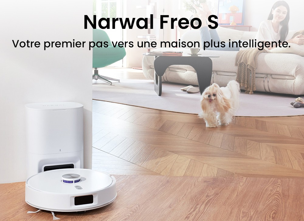 Aspirateur robot Narwal Freo S, d&eacute;poussi&eacute;rage automatique, aspiration 8&nbsp;000 Pa, navigation intelligente et commande vocale