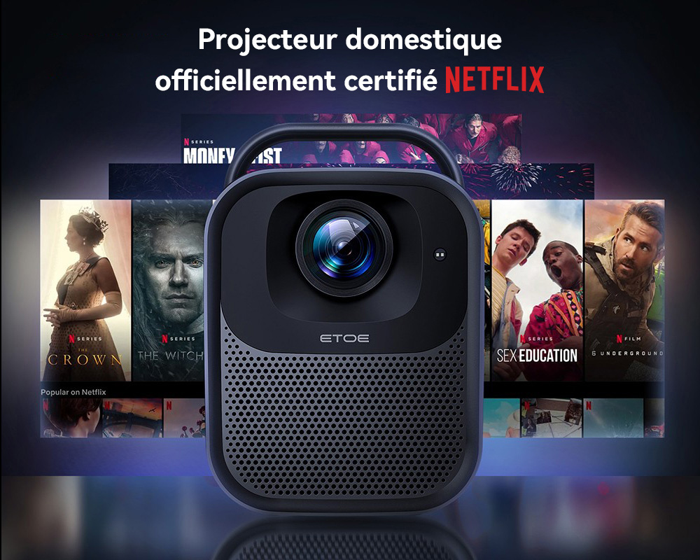 [Certifié Netflix et Google TV] Projecteur LCD ETOE Seal Pro 1000 ANSI, 1080P natif, certifié Dolby Audio, mise au point automatique. Correction automatique du trapèze, 2 haut-parleurs de 10 W, Chromecast intégré, Google Assistant