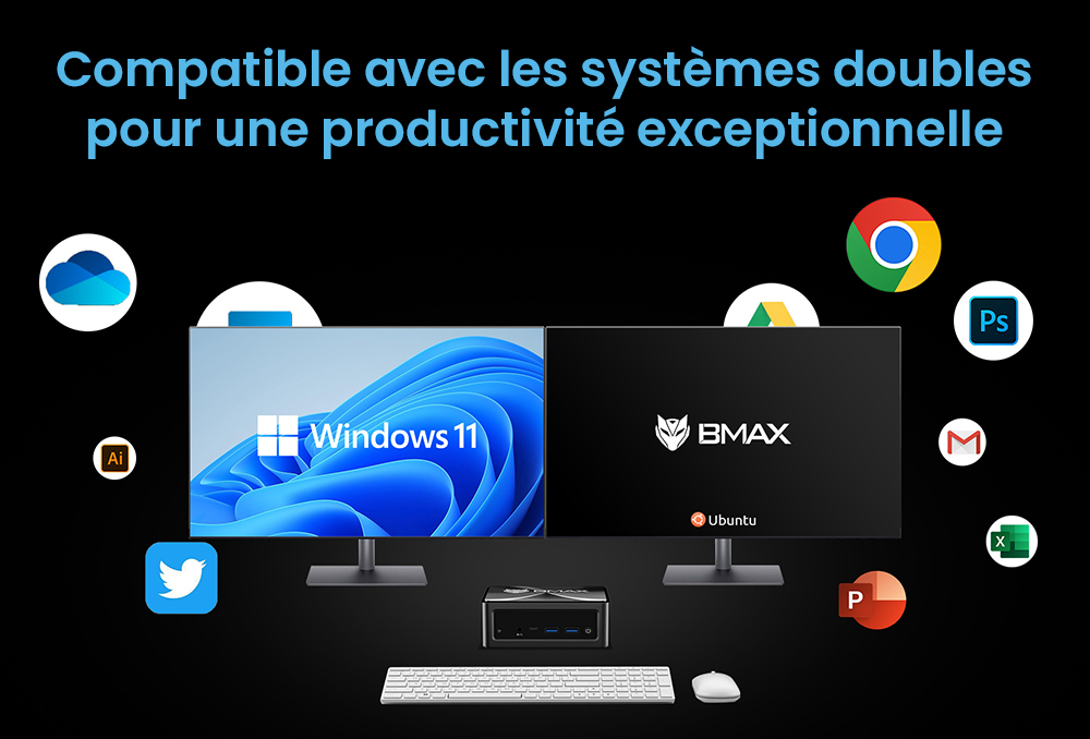 BMAX B9 Power Mini PC, Intel Core i9-12900H 14 c&oelig;urs Max 5,0 GHz, 32 Go de RAM 1 To SSD, DP+HDMI+Type-C Triple &eacute;cran 4K, prise en charge HDR dynamique, WiFi 6 Bluetooth 5.2, 2*USB 3.2 2*USB 2.0 1*RJ45 1*prise casque 3,5 mm
