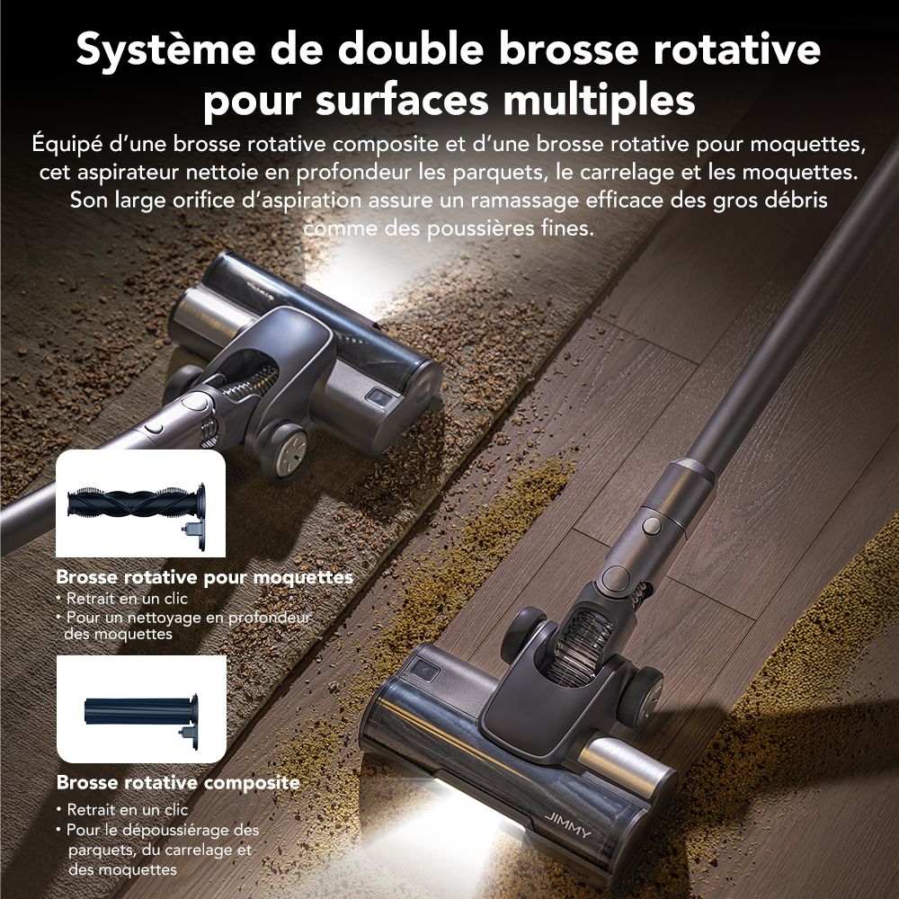 Jimmy H11 Pro Aspirateur sans fil, aspiration 700 W/260 AW, autonomie 90 min, tube flexible, 7 outils de nettoyage, affichage LED, pour tapis/sols durs - Gris fonc&eacute;
