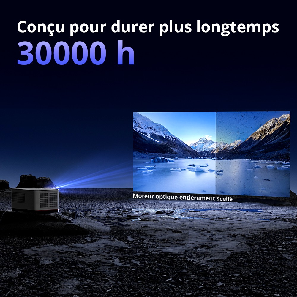 Projecteur TV Android ETOE Whale Pro, r&eacute;solution native 1080p, 1500 ANSI, d&eacute;codage 4K, mise au point automatique et correction trap&eacute;zo&iuml;dale automatique, 2 haut-parleurs st&eacute;r&eacute;o 10 W, Wi-Fi double bande