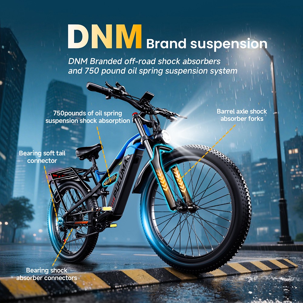 PULUMA PE86 Electric Bike, 500W Motor, 48V 20Ah Battery, 26 inch Tires, 40km/h Max Speed, 150km Range, Hydraulic Brakes, Oil Spring Suspension System, Shimano 7-speed, LCD Display, Torque Sensor