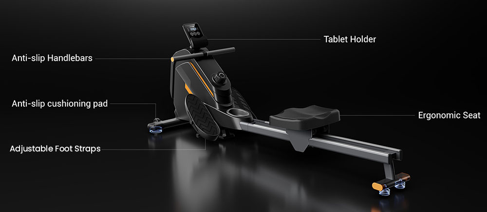 ROBORE UR30 Rower Machine, Rameur magn&eacute;tique 16 niveaux, rail 126cm, silencieux, charge max 160kg