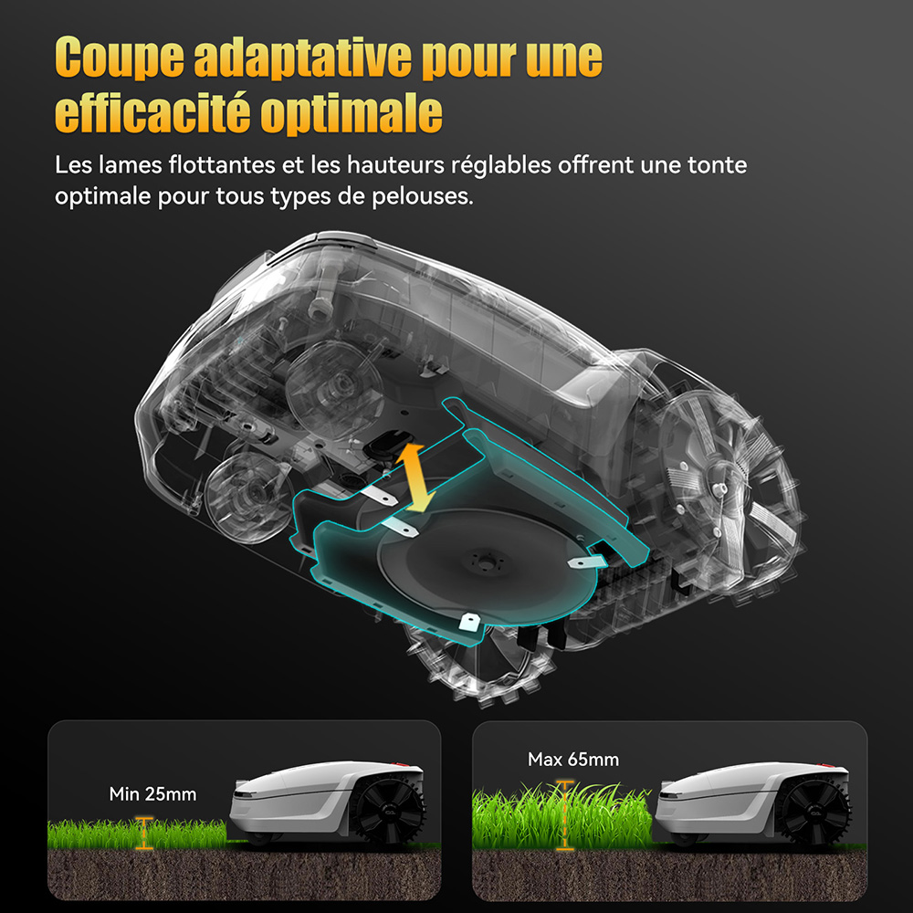 Goat Bot Unicut H1 Tondeuse robot sans fil jusqu'à 1 500 m², sans fil périphérique, cartographie précise RTK+VSLAM, évitement d'obstacles par IA, contrôle par application, protection anti-hérisson, étanchéité IPX6 - Blanc