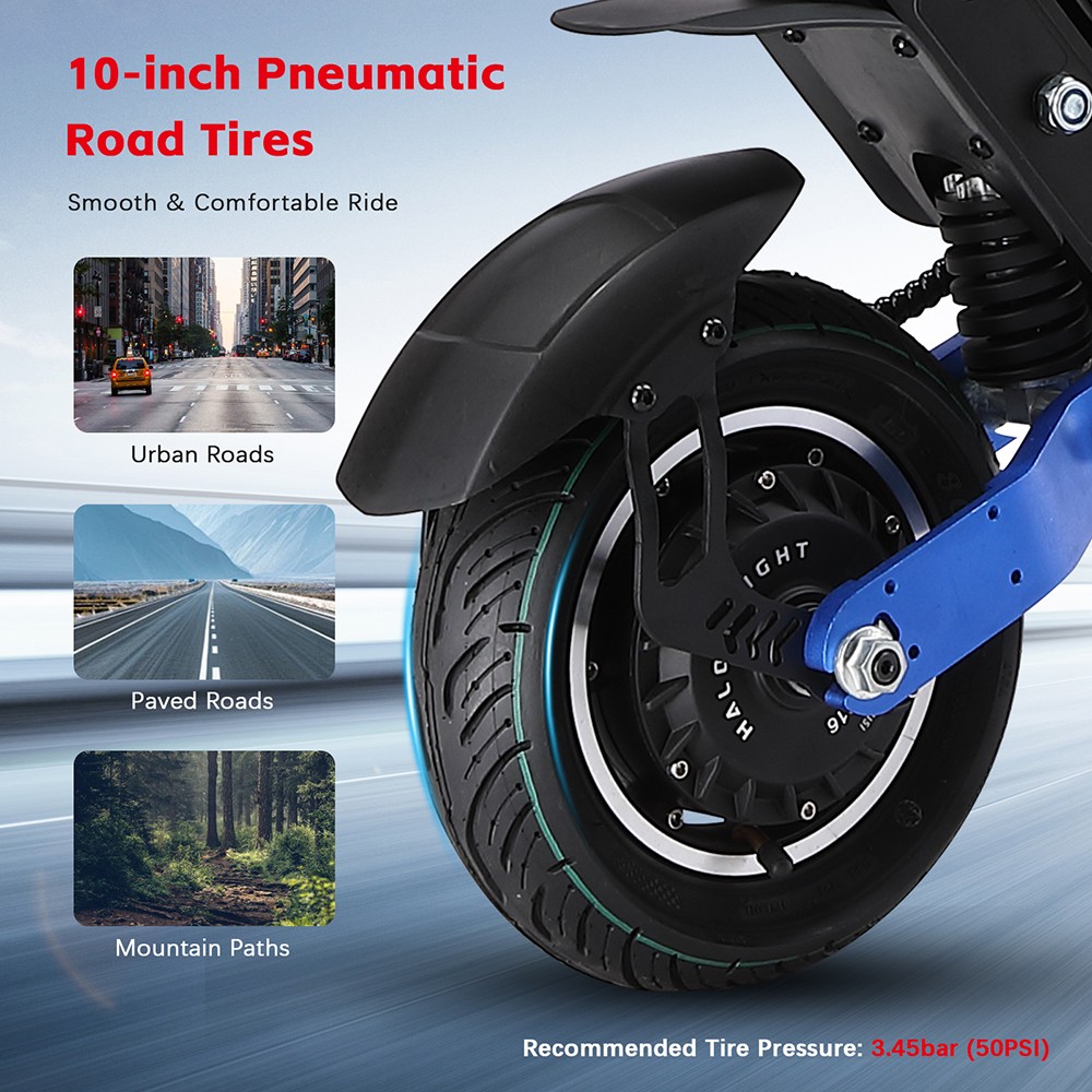 Halo Knight T108 Trottinette &eacute;lectrique, Pneu de route 10 pouces, Double moteur 1000W, Vitesse maximale 65 km/h, Batterie 52V 28.8Ah, Autonomie maximale 60 km, Charge maximale 150 kg, Frein hydraulique, IPX4 &Eacute;tanch&eacute;it&eacute; - Noir