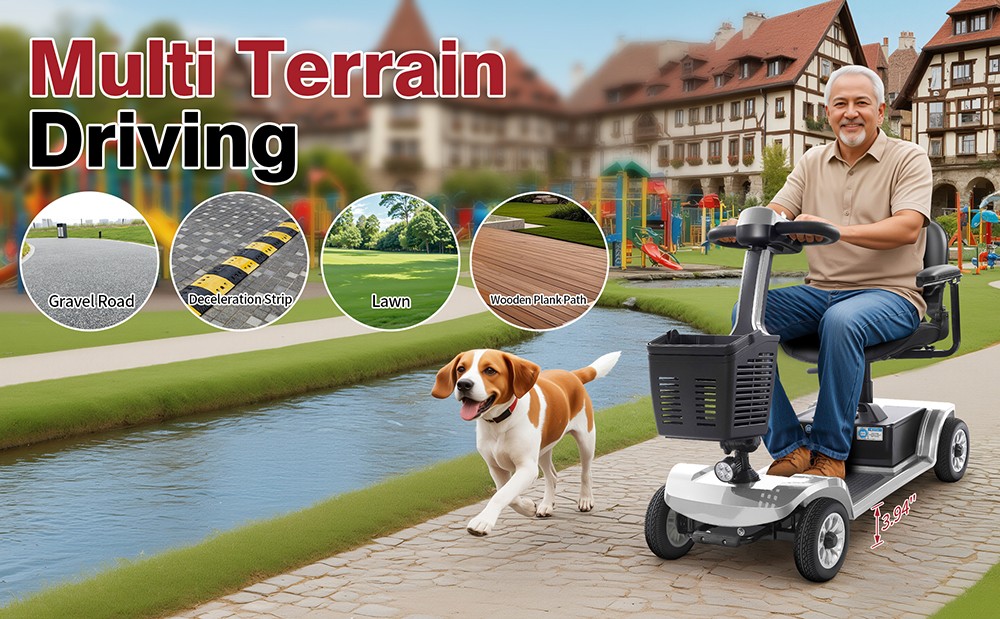 Unificare Unagi Vierrad-Scooter, 250-W-Motor, 24-V-12-Ah-Akku, 8-Zoll-Reifen, 6 km/h H&ouml;chstgeschwindigkeit, 20 km Reichweite, Magnetbremse, 190 kg maximale Tragkraft &ndash; Silber