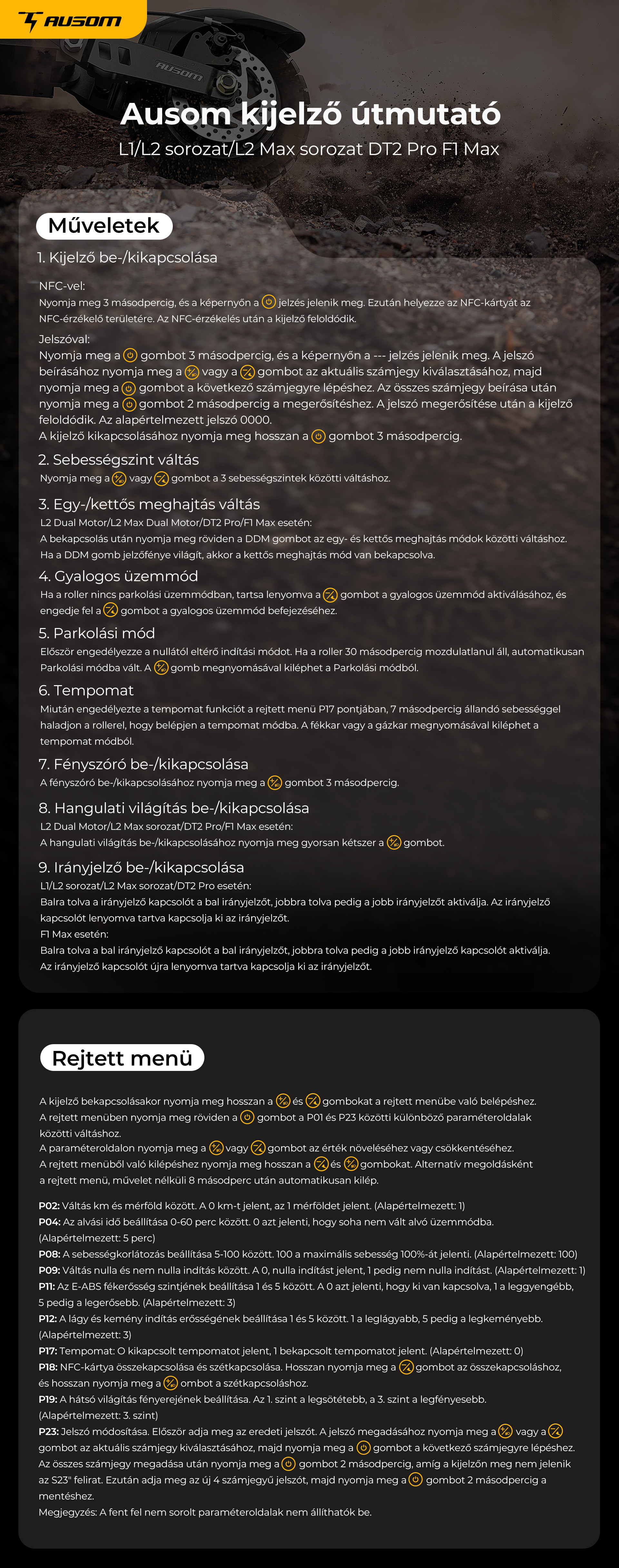 Ausom F1 Max Elektromos Roller, 2*1400W-os Motor, 60V 20.8Ah Akkumul&aacute;tor, 10 colos Gumiabroncsok, 72km/h Max. Sebess&eacute;g, 100km Max. Hat&oacute;t&aacute;vols&aacute;g, Első &eacute;s H&aacute;ts&oacute; Hidraulikus T&aacute;rcsaf&eacute;kek, NFC &eacute;s Jelsz&oacute;k&oacute;dos Z&aacute;r