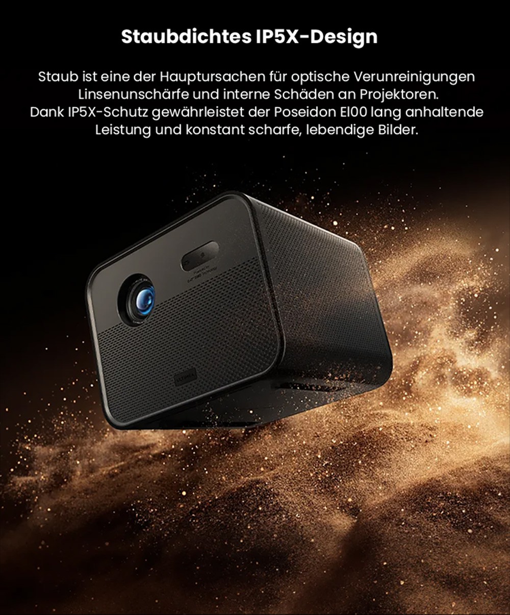 Ultimea Poseidon E100 Projektor, 1800 ANSI, natives 1080P, 4K-Dekodierung, Autofokus & 6D Auto Keystone, aktives 3D-Bild, 10W*2 Lautsprecher, Google TV