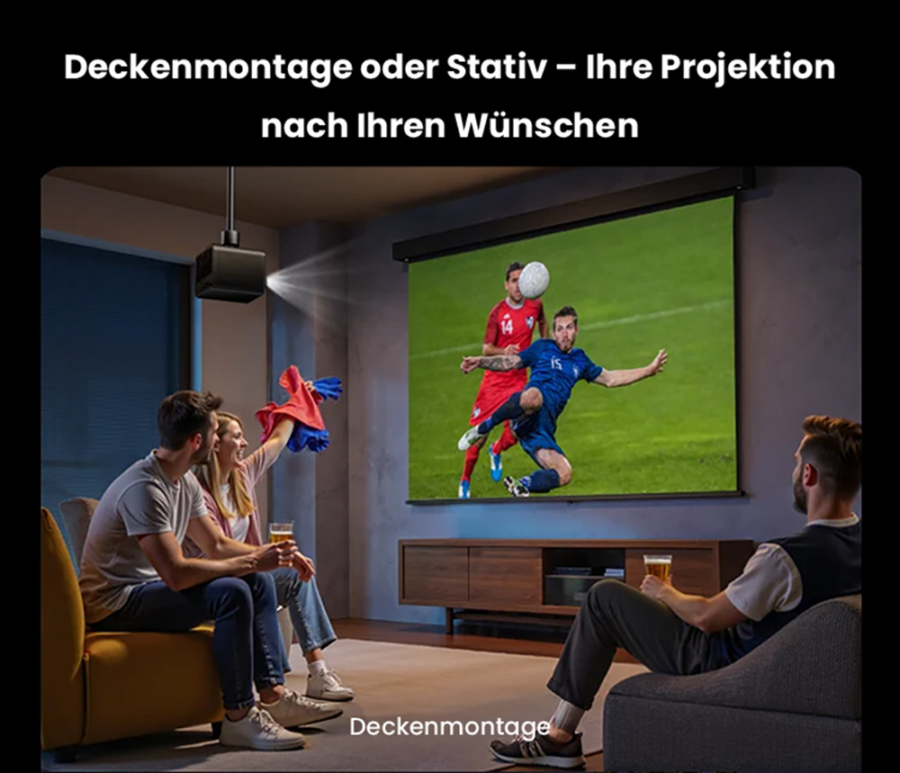 Ultimea Poseidon E100 Projektor, 1800 ANSI, natives 1080P, 4K-Dekodierung, Autofokus & 6D Auto Keystone, aktives 3D-Bild, 10W*2 Lautsprecher, Google TV