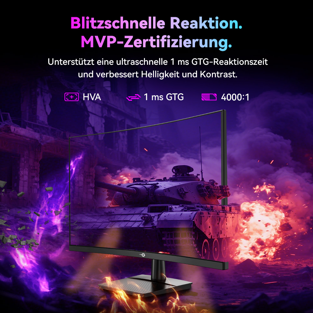 TITAN ARMY C27A1H Gaming-Monitor, 27 Zoll 1500R Curved VA-Bildschirm, 1920 x 1080, 300 Hz Bildwiederholfrequenz, 1 ms GTG-Reaktionszeit, FreeSync, HDR10, 4000:1 Kontrastverh&auml;ltnis, dynamisches OD, 10 Szenariomodi, 2 x HDMI 2.0, 2 x DP 1.4, 1 x Audio